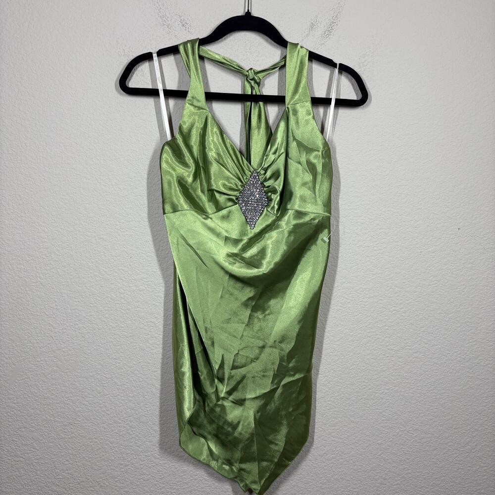 Jessica McClintock for Gunne Sax Size 9/10 Jeweled Satin Halter Top Green